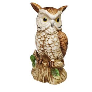 Vintage Ardco 6.5" Great Horned Owl Stump Porcelain Figurine